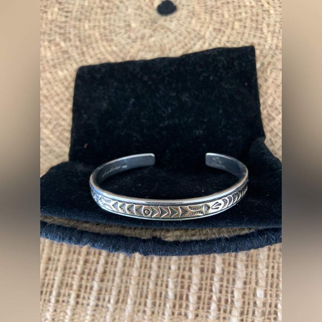 Sterling And 14k Gold Ladies Native American Cuff.